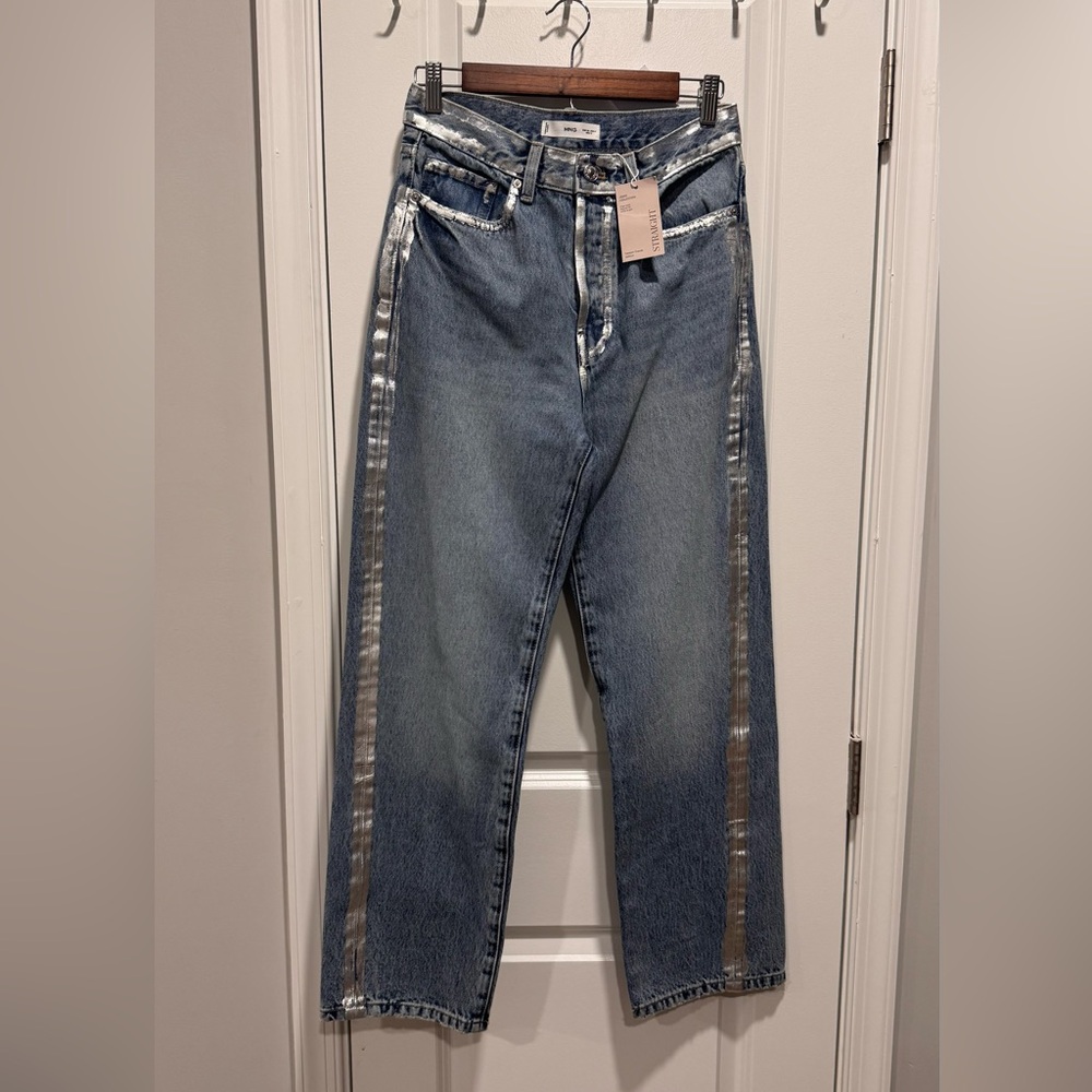 Mango Blue Straight Leg Jeans with Silver Accents